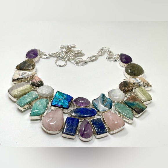 Semi Precious Stones & Crystal Statement Necklace - Picture 9 of 13